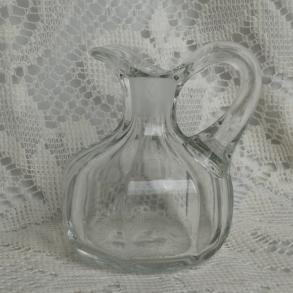 Antique Heisey Blown Glass Clear Crystal Cruet Paneled Sides Signed 4" - Picture 6 of 6